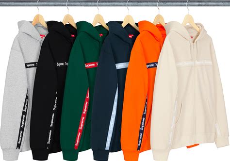 supreme gucci stripe sleeve hoodie fall2019|Text Stripe Zip Up Hooded Sweatshirt .